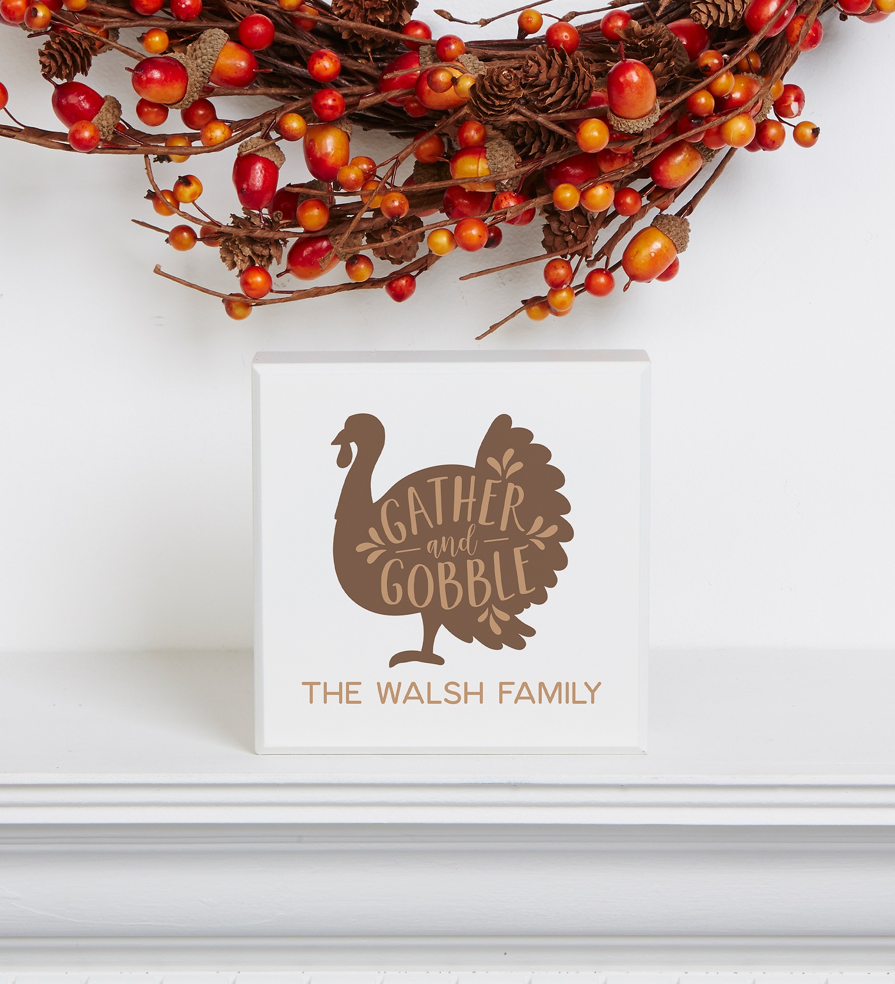 Gather & Gobble Personalized Thanksgiving Shelf Decoration